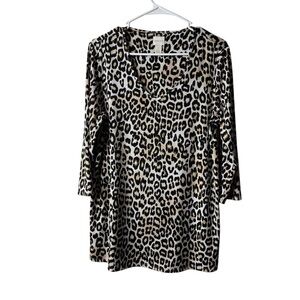 Chicos Brown Animal Print V-neck Tunic Blouse 1